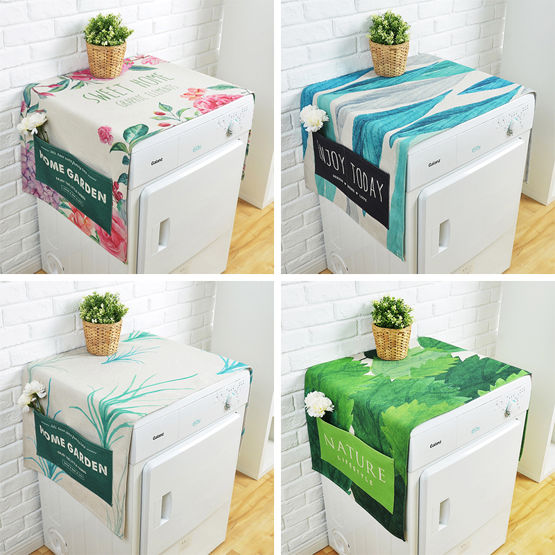 Drum washing machine cover cloth plant leaves Linen dust cover cloth refrigerator cover towel cloth dust cloth can be customized