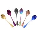 6Pcs Shell Shape Stainless Steel Teaspoons Coffee Spoons Ice Cream Sugar Dessert Spoons Colorful Rainbow Spoons for Kitchen Bar