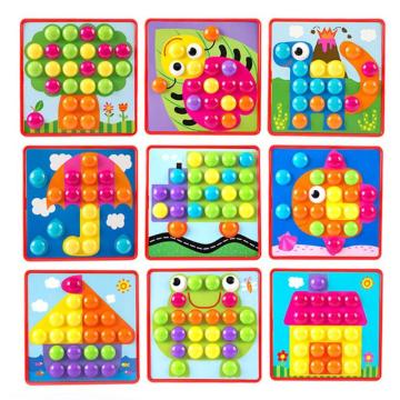 Kids 3D Puzzles Toy Colorful Buttons Assembling Mushrooms Nails Kit Baby Mosaic Composite Picture Puzzles Board Educational Toy