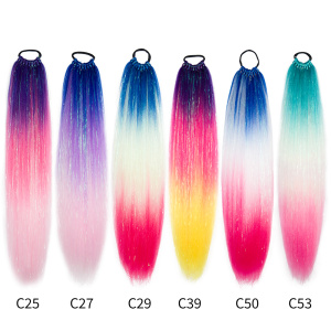 Alileader Provide Sample Long Ponytail Yaki Easy Synthetic Braiding Hair Pre Stretched Glitter Extensions Hair Tinsel