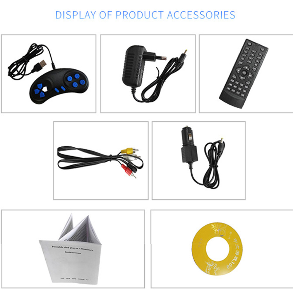 DVD Player Mini Portable Car LCD TV Game Swivel Screen USB 13.9inch HD Home CD Rechargeable Battery Outdoor