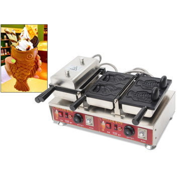 Electric 4 PCS Big fish taiyaki waffle maker Korea Style taiyaki snack fish ice cream Commercial open mouth taiyaki pan machine