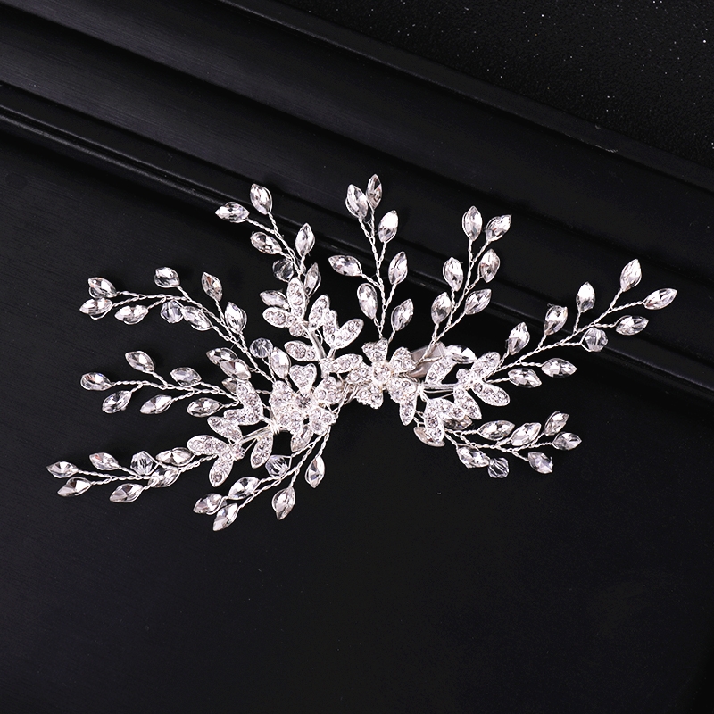 Women Hair Clip Floral Bride Headwear Wedding Tiara Jewelry Rhinestone Bridal Hair Clip Hair Accessories