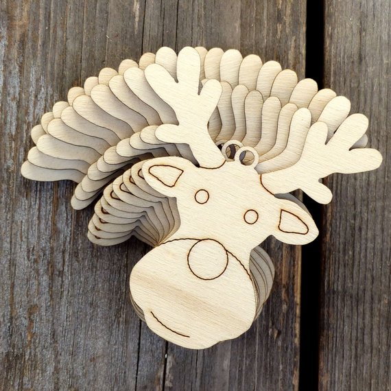 Wooden Reindeer Head Smiling Comic Shapes Plywood Christmas Decoration
