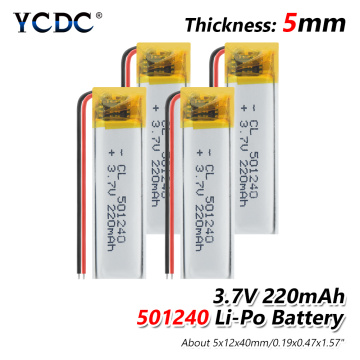 Polymer battery 220mAh 3.7 V speakers Li-ion battery 501240 smart home MP3 for dvr,GPS,mp3,mp4,DVD power bank,speaker