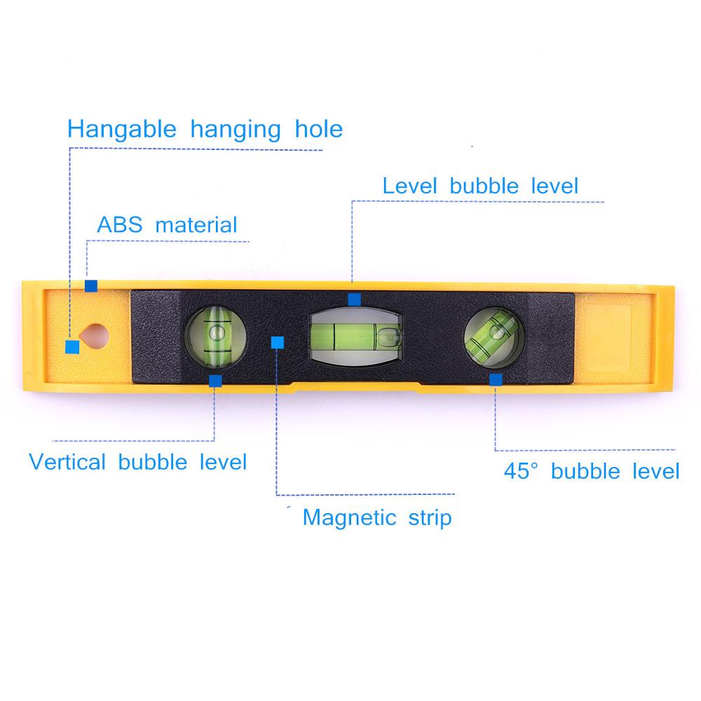 Hot 230mm 9.06inch Spirit Level Bubble Ruler Magnetic 3 Level Bubble Vertical Horizontal 45 degree Level Measuring Instruments