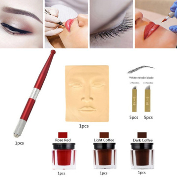 Fast Delivery Permanent Makeup Tattoo Kit Microblading Practice Skin HandMade Pen Makeup Eyebrow Tattoo Needle Pigment Kit