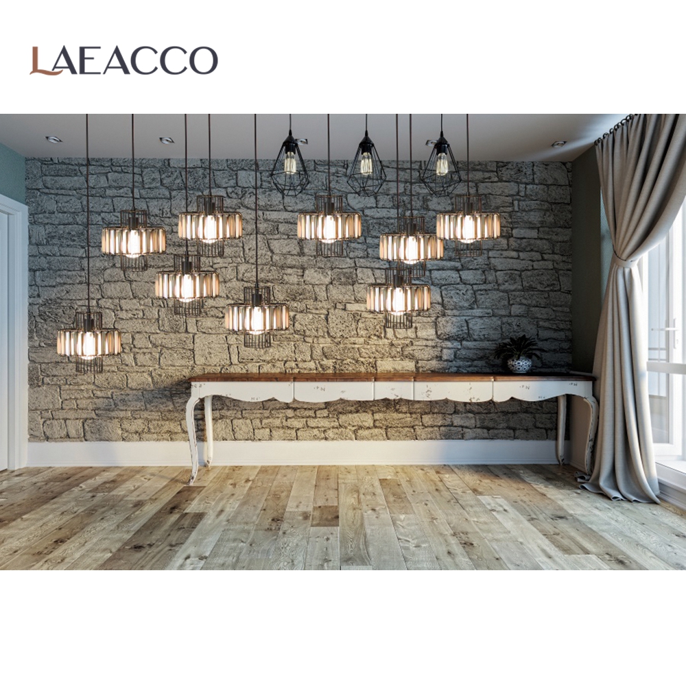 Laeacco Modern Living Room Stone Brick Wall Curtain Window Floor Light Interior Photography Background Backdrop For Photo Studio