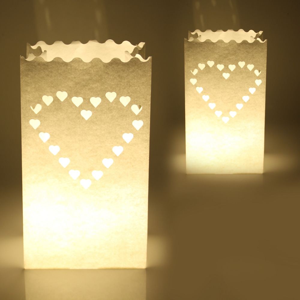 QIFU 10pcs White Paper Latern Candle Holders Bags Outdoor Tea Light Holder Romantic Wedding Decoration Birthday Party Supplies