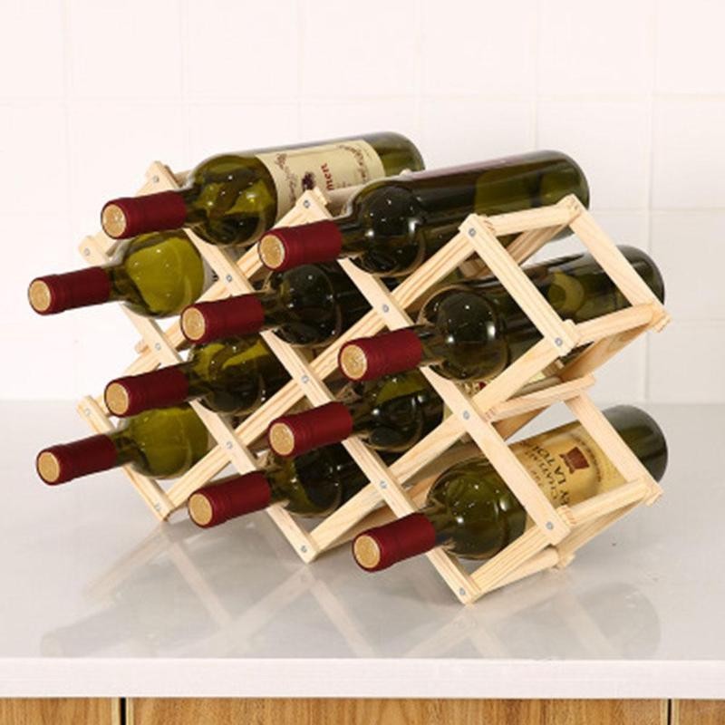 1pc Wine Bottle Holder Creative Collapsible Retro Wooden Wine Racks Decorative Cabinet Wood Shelf Wine Bottle Holder