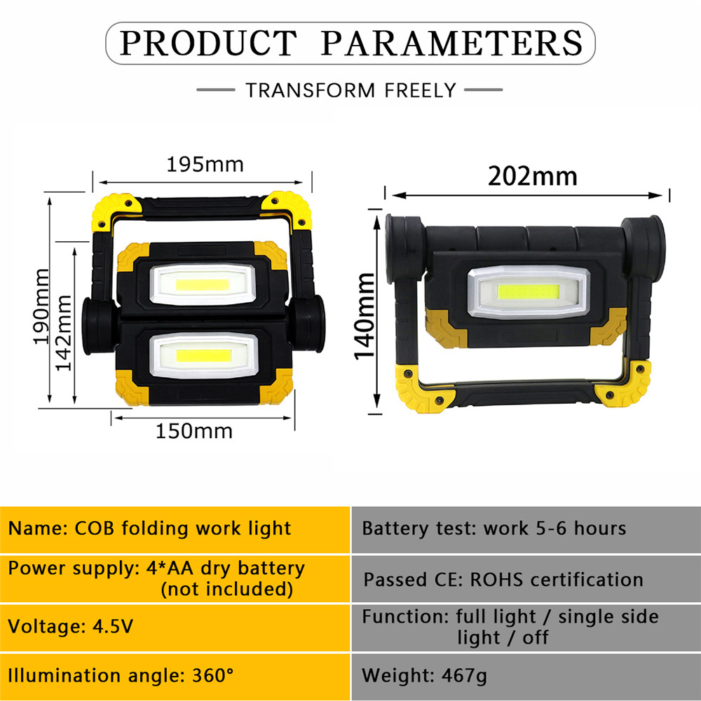 Led Portable Spotlight Waterproof Searchlight Led Work Light 150W Led Work Light use 4*AA Battery For Repairing Camping