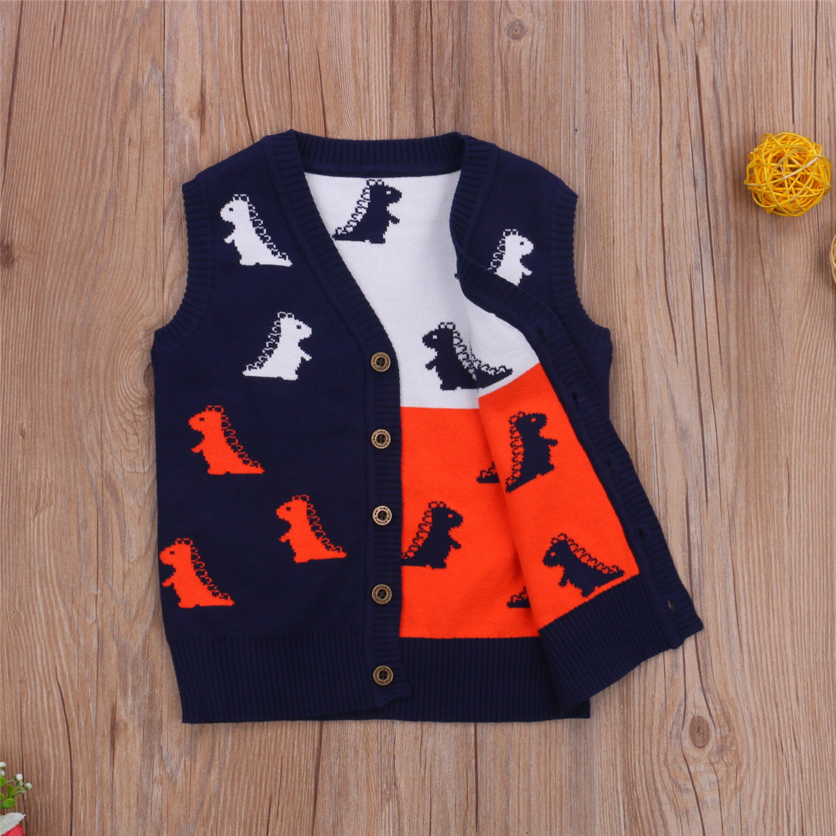 2020 2-8Y Casual Kids Baby Boys Knited Vest Coats Cartoon Dinosaur Print Sleeveless V Neck Button Cardigan Fall Toddler Outwear