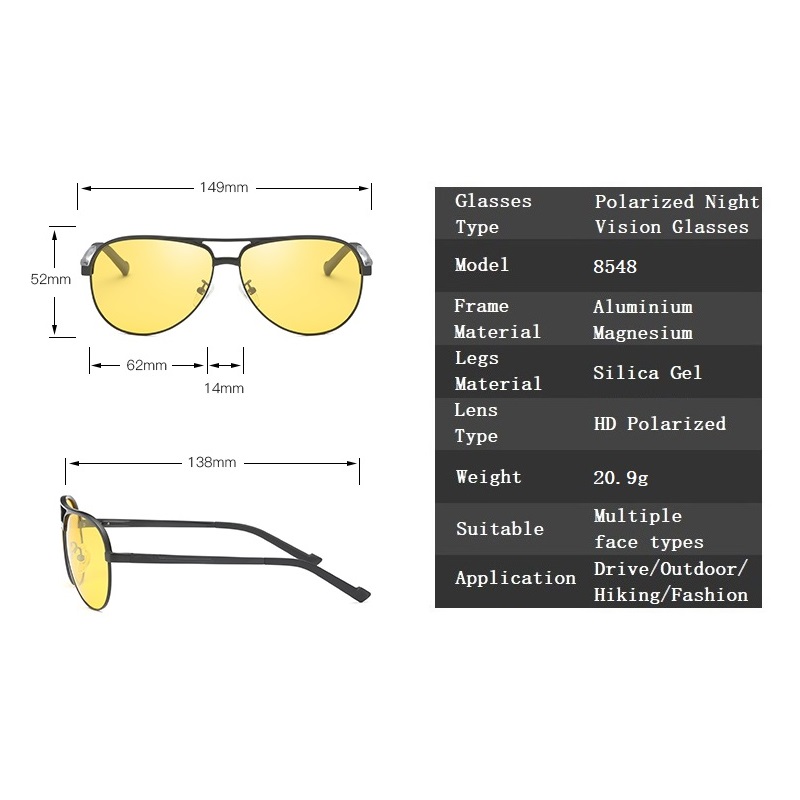 YSO Night Vision Glasses Men Aluminium Magnesium Frame Polarized Night Vision Goggles For Car Driving Fishing Anti Glare 8548