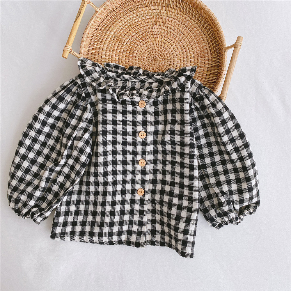 Baby Girl Blouse Shirt Plaid Floral Soft Comfortable Korean Top Spring Autumn Infant Clothing