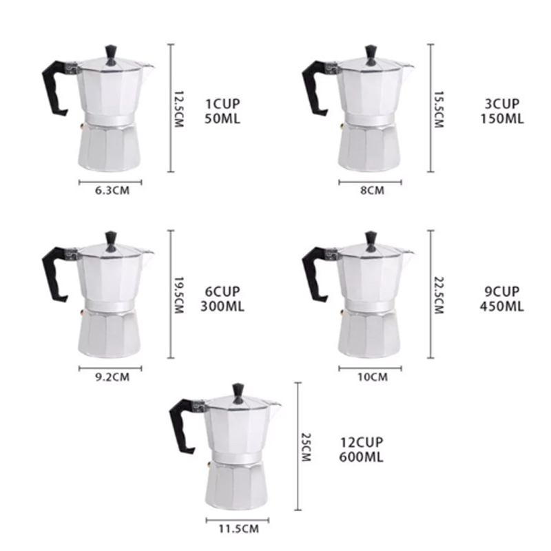 1pcs Aluminum Coffee Maker Stovetop Cafeteira Espresso Percolator Mocha Coffee Pot 50/100/150/300/450/600ml
