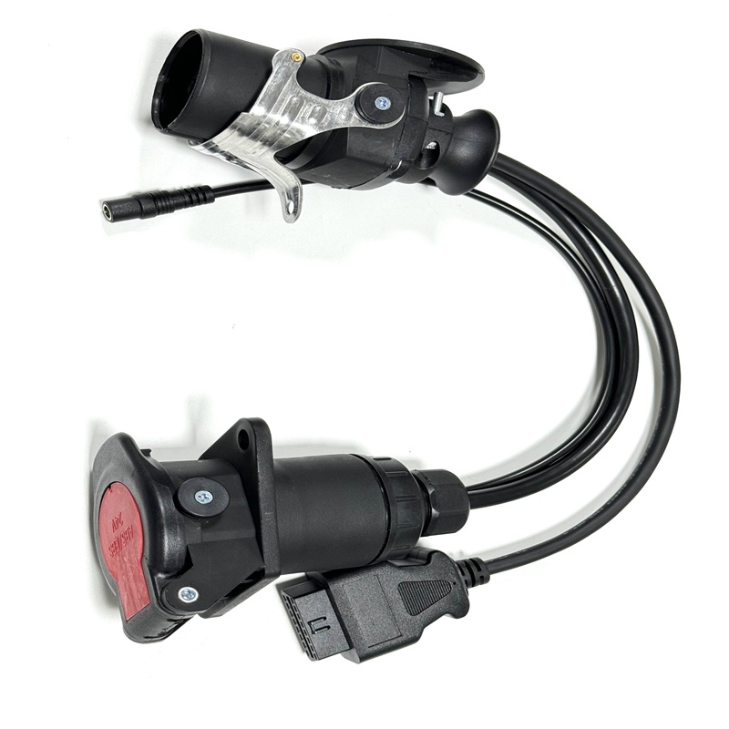 Truck Trailer 7Pin Male & Female Socket to OBD2 Diagnostic Adapter Cable with DC Power Plug
