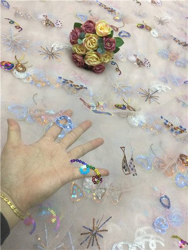 Factory direct sales new heavy industry Sequin bead embroidered embroidery mesh lace lace fabric embroidered fabric