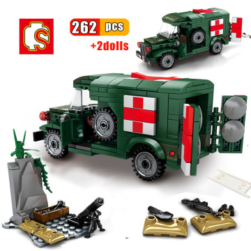 SEMBO 262pcs Military Ambulance Building Block Compatible WW2 vehicle Army truck US Soldier Bricks Educational toys for children