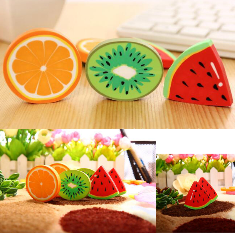 2 Unit / PackCute Fresh Fruit Design Eraser Erasers Kawai Watermelon Orange Kiwi Students Prize Gift Office Supplies