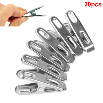 20pcs Household Ultra Strong Stainless Steel Clip Spring Loaded Laundry Bed Linen Washable Rustproof Clothes Peg Small Travel