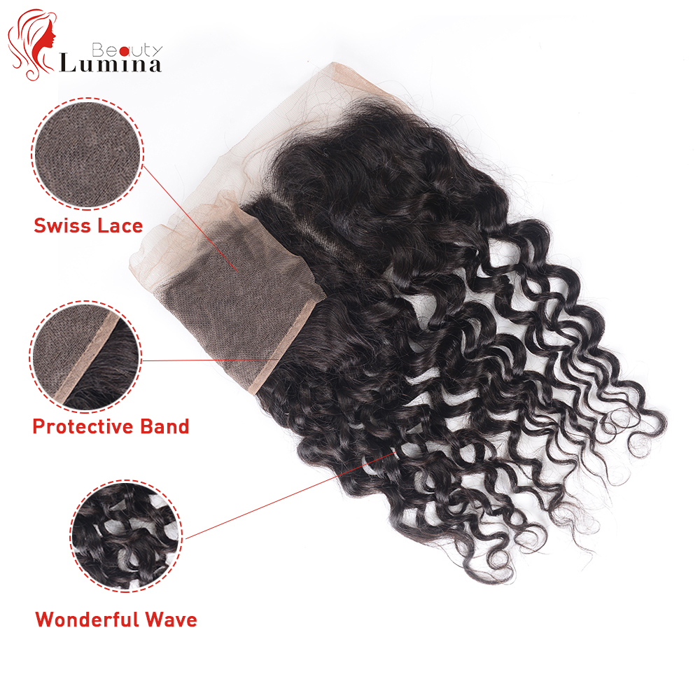 Water Wave Human Hair Closure Swiss Lace 4 By 4 Lace Closure 13 By 4 Lace Frontal Beauty Lumina Remy Human Hair Natural Hairline