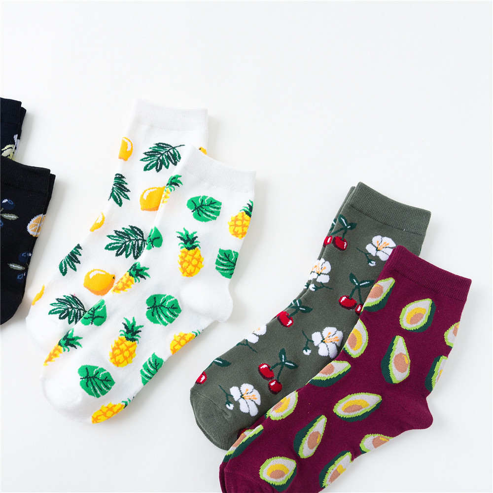 Korean fresh fruit socks lemon avocado pineapple cherry blueberry orange hazelnut banana Harajuku skateboarding socks