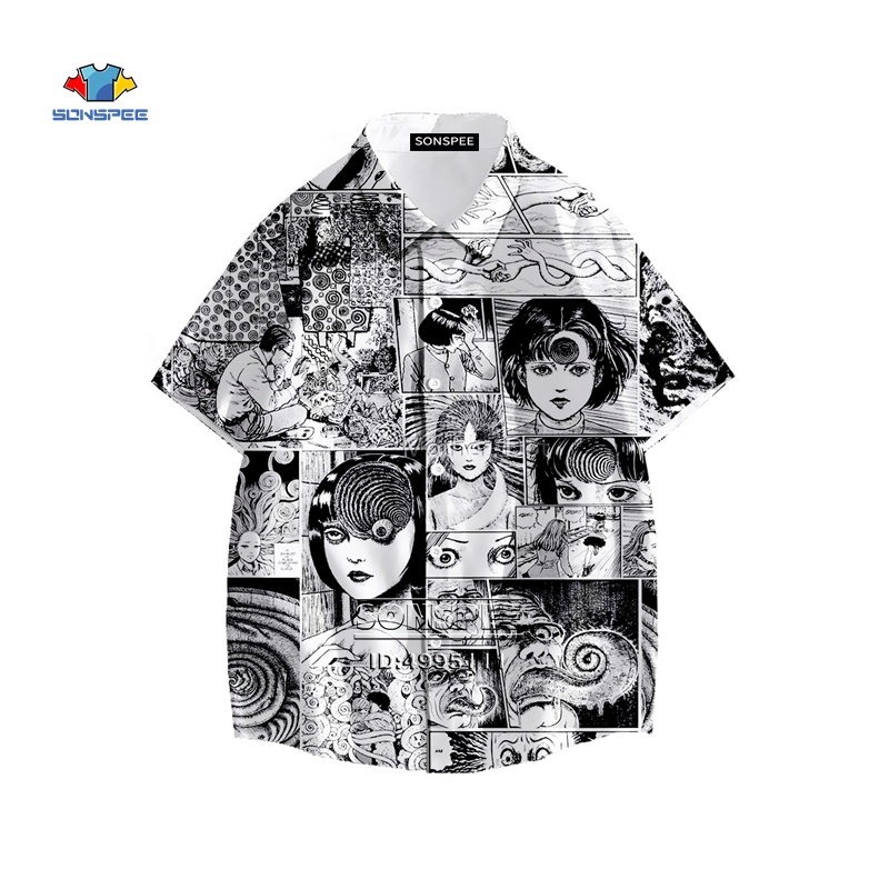 Japan Horror Manga Junji Ito Shirt 3D Printed Tomie Girl Hawaiian Shirt Summer Casual Beach Shirts Short Sleeve Oversized Tops