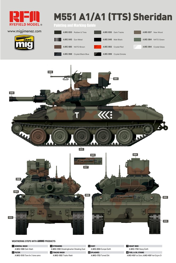 Rye Field RM-5020 1/35 U S M551A1/551A1 TTS Sheridan Tank Display Collectible Toy Plastic Assembly Building Model Kit