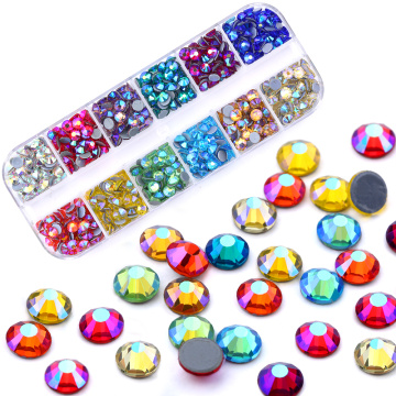 12 Colorful Hotfix Crystals Flatback Rhinestones for Clothes Shoes Crafts Hot Fix Round Glass Gems Stones Flat Back Iron on