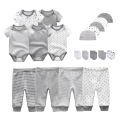 2020 Solid Unisex New Born Baby Boy Clothes Bodysuits+Pants+Hats+Gloves Baby Girl Clothes Cotton Clothing Sets Roupa de bebe