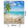 Sea Tree Summer Beach Printed Pattern Bathroom Shower Curtain Pedestal Rug Lid Toilet Cover Mat Non-Slip Bath Mat Carpet Set