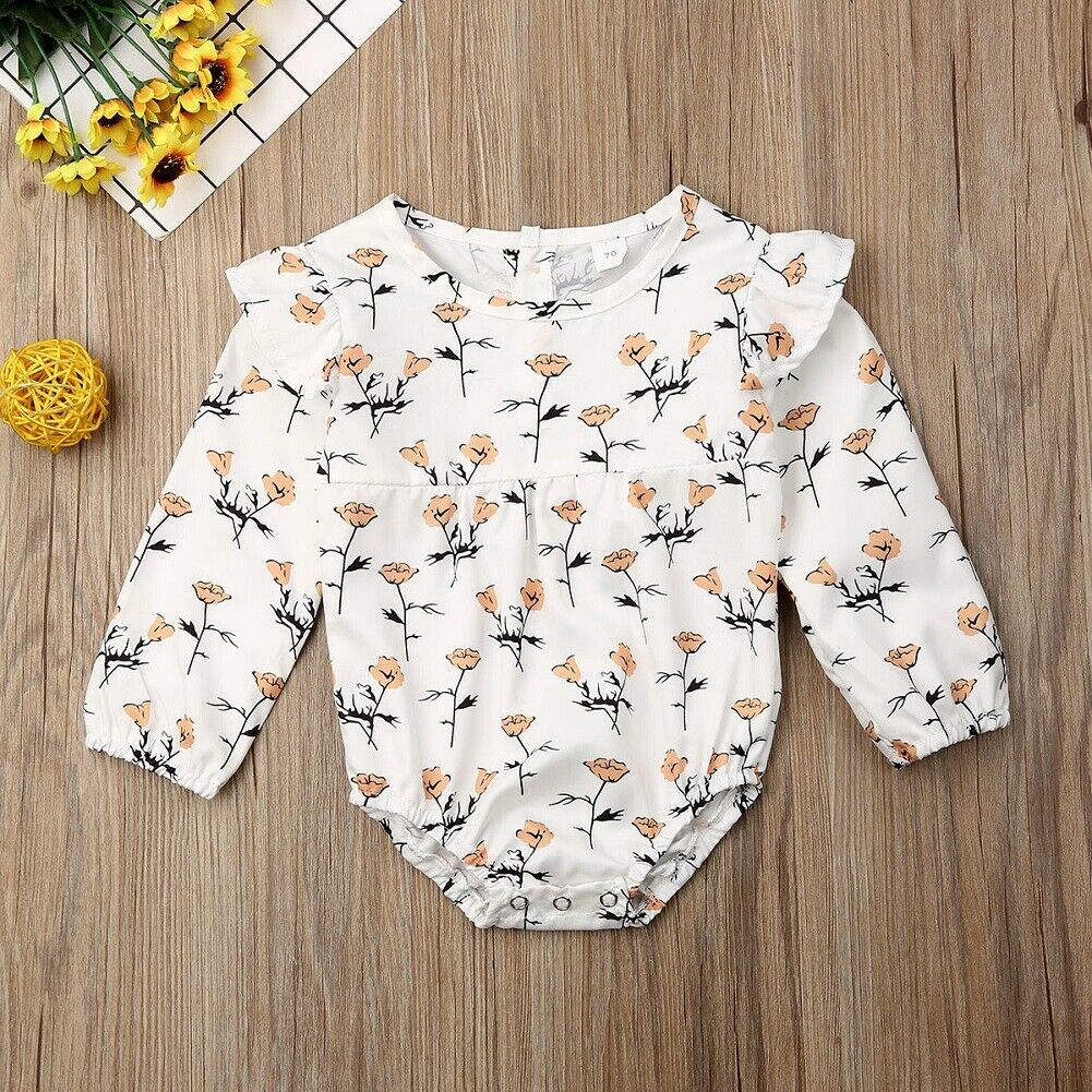 2019 Baby Spring Autumn Clothing Newborn Baby Girls Long Sleeve Ruffle Bodysuits Jumpsuit Floral Outfit Casual Clothes Playsuits