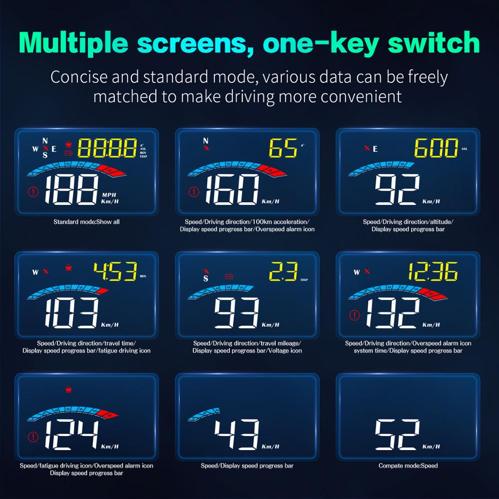 WiiYii Newest M16 Windshield HUD Projector with Navigation Car Head Up Display OBD2 HUD GPS Speedometer Water & Oil temp RPM
