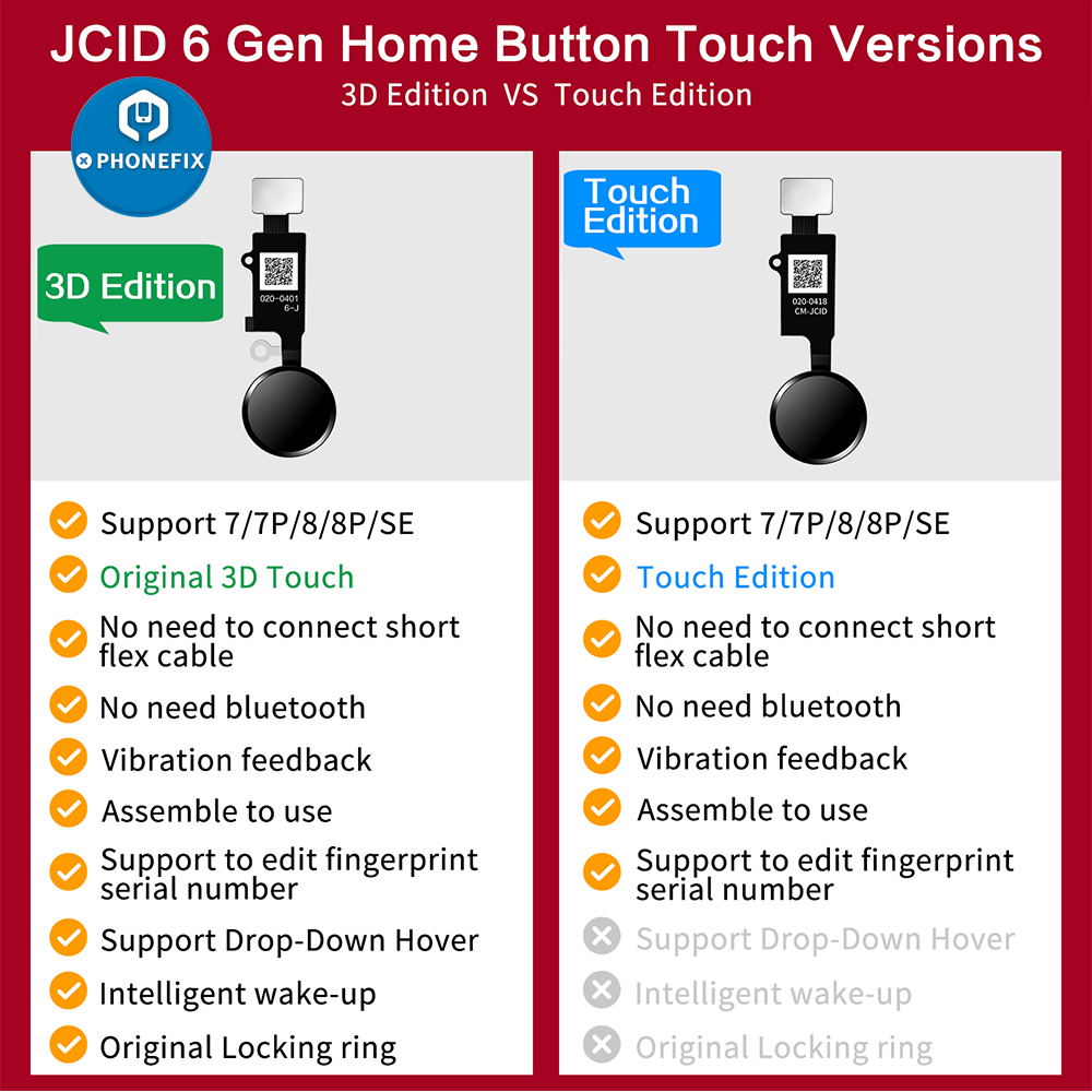 JC 6th 3D Universal Touch Home Button Jc Fingerprint Flex Cable For IPhone 7 7P 8 8P Menu Keypad Return On Off Function Solution