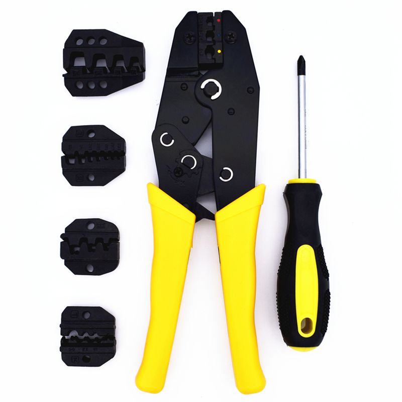 Wire Crimper Set Decrustation Engineering Ratchet Terminal Crimping Plier Electrical Hand Tool With Screwdriver 4 Spare Terminal
