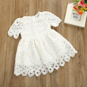 Baby Dresses Infant Baby Flower Girl Dress Princess Floral Lace Wedding Party Birthday Cotton Solid Short Sleeve Free Shipping