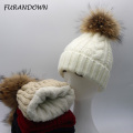 2019 Women's hats velvet Fleece Inside Beanies Winter Hats for women 100% Raccoon Fur Pompom Hat Female Twist pattern caps