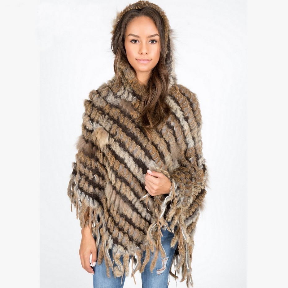 2020 new fashion FXFURS Real Knitted Rabbit Fur Shawl with Tassel Fashion Rabbit Fur Poncho with Hood 3 Colors