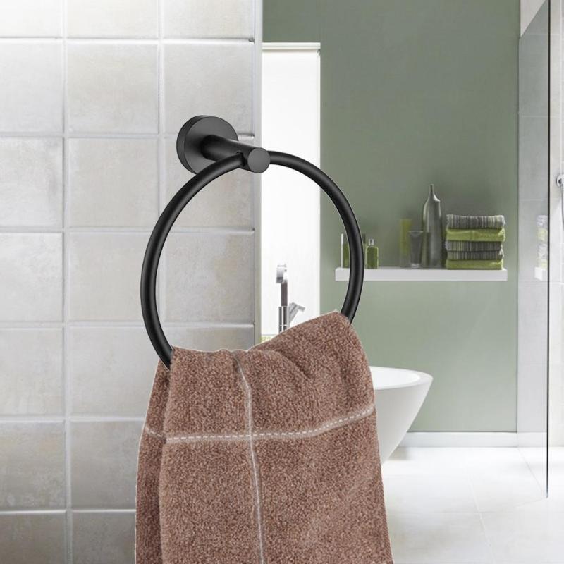 Stainless Steel Round Wall Hanging Towel Ring Bathroom Clothes Rack Holder Punch-Free Strong Bearing Rotatable Towel Rack