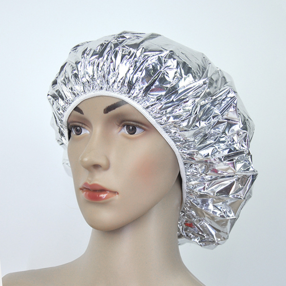 6Pcs Elastic Bathing Cap Aluminum Foil Heat Insulation Cap Hairdressing Cap Hair Dyeing Cap (Golden Silver for Each 3Pcs)