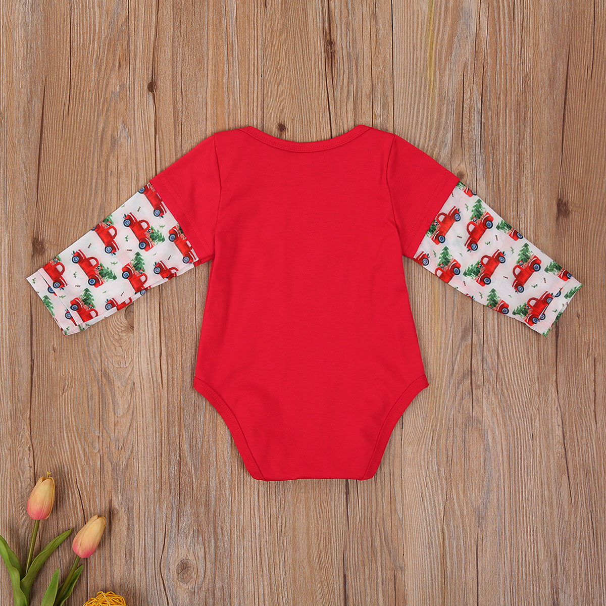 Infant Newborn Baby Girls Boys Christmas Themed Print Jumpsuit, Toddler Girl O-neck Long Sleeve Car Pint Top, Red Snow Romper