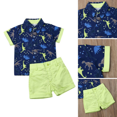 Newborn Baby Boy Gentleman Suit Dinosaur Top T-shirt Pants Shorts Outfits Set 0-5 Years