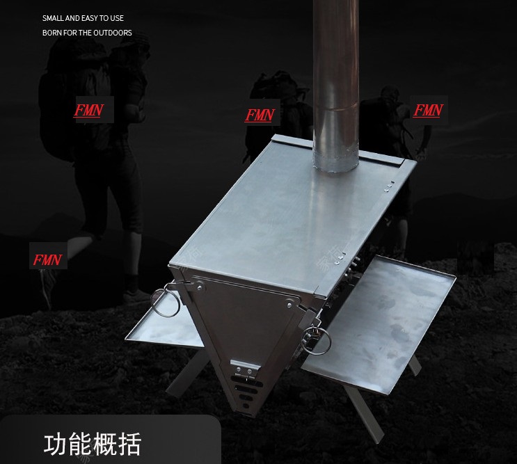 Portable Stainless Adjustable Wood Burning Stove Foldable Tent Heater w/ Pipe for Outdoor Survival Camping Cooking Ice-fishing