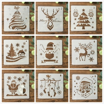 9Pcs 13cm Christmas Santa Clause Reindeer Snow DIY Layering Stencils Painting Scrapbook Coloring Embossing Decorative Template