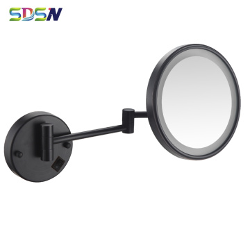 LED Bathroom Mirror SDSN Black Bronze LED Cosmetic Mirror 3X Magnifying Bath Mirrors Wall Mounted Arm Extend Folding LED Mirrors