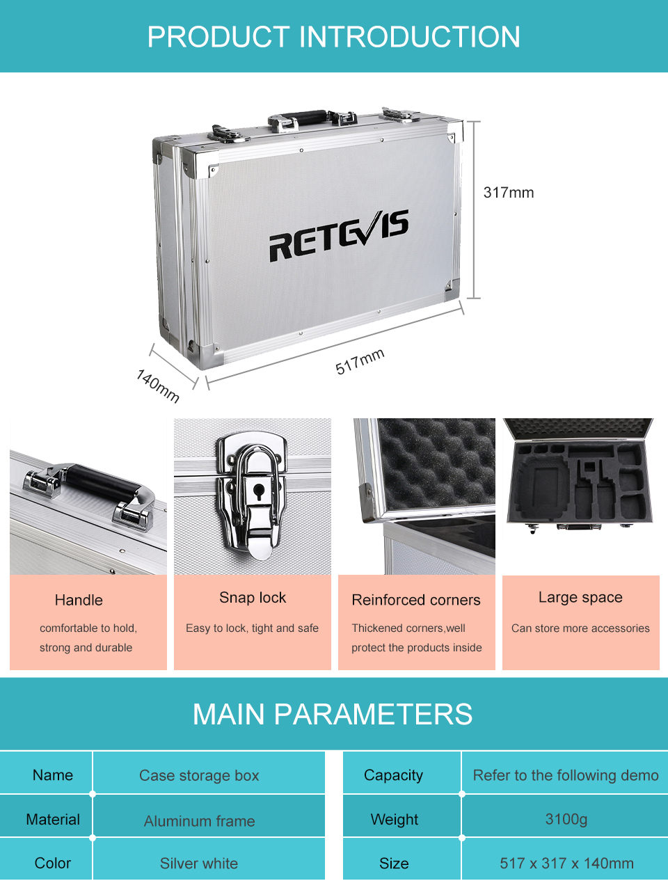 10 Km Communication Solution RETEVIS RT97 10W Repeater +5pcs Waterproof Radio RT29 +5M Feeder Cable + MA01 Antenna + Storage Box