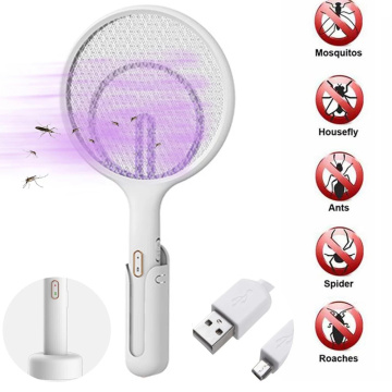 Electric Fly Mosquito Racket Rechargeable Electric Fly Swatter USB Mosquitoes Killer Handheld Bug Zappers with Hanger+Stander