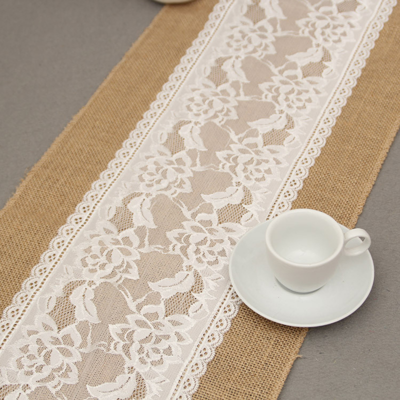 Natural Burlap Table Runner For Wedding Christmas 275cmx30cm Luxury Lace New Year Crochet Jute Linen Table Runners Dining Room