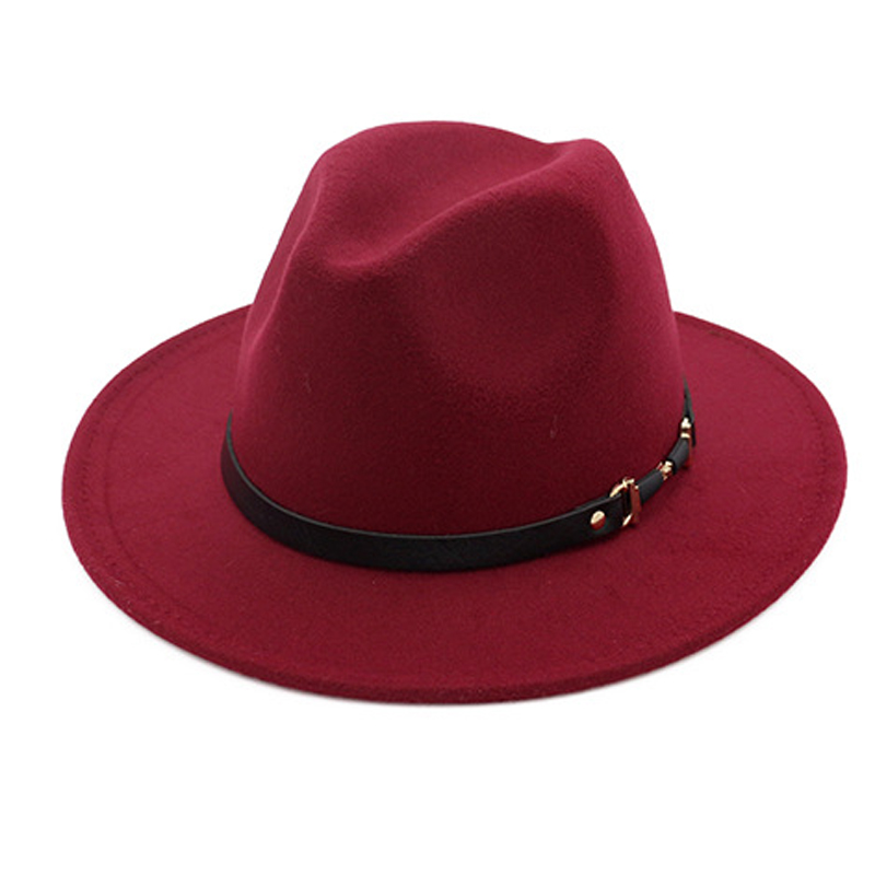 YOYOCORN Wide Brim Simple Church Derby Top Hat Panama Solid Color Felt Fedoras Hat for Men Women artificial wool Blend Jazz Cap