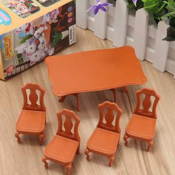DIY Lovely Mini Furniture Dolls House Miniature Dining Table Chair Set Children Kids Gift Toys Dolls House Accessories Kits
